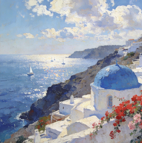Tranquil Aegean Moments, Hand Painted Canvas Art, Small Oil Paintings, Canvas Paintings for Living Room, Small Wall Art Paintings, Original Landscape Paintings-ArtWorkCrafts.com