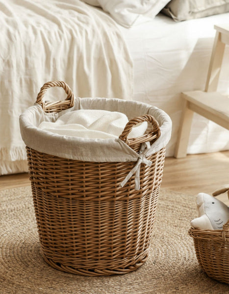 Large Food Storage Basket with Handle, Natural Hand-woven Wicker Storage Basket for Clothes, Willow Weaving Baskets for Clothes, Extra Large Kitchen Storage Baskets-ArtWorkCrafts.com