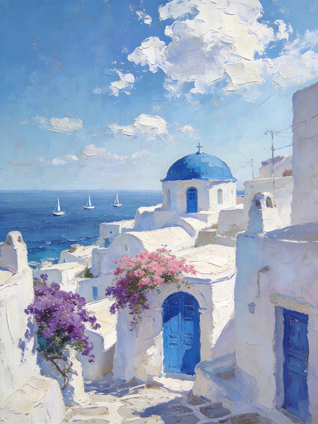 Original Landscape Art, Scenery of the Aegean Sea, Small Paintings On Canvas, Hand Painted Canvas Art, Heavy Texture Wall Art Paintings, Buy Original Paintings-ArtWorkCrafts.com