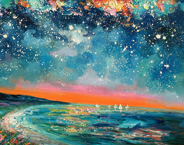 Canvas Wall Art, Starry Night Sky Painting, Landscape Art, Original Painting, Custom Art Painting