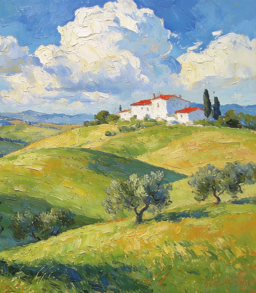 Picturesque Tuscan Hillside, Canvas Wall Art Paintings, Hand Painted Canvas Art, Small Oil Paintings, Landscape Canvas Paintings, Original Oil Paintings-ArtWorkCrafts.com