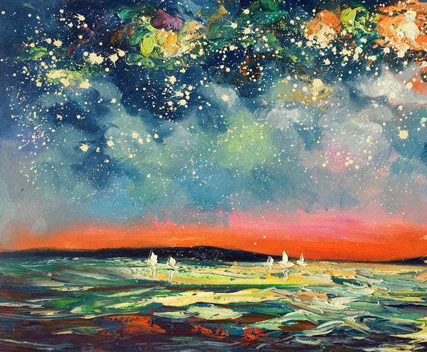 Large Canvas Art, Canvas Oil Painting, Starry Night Sky Painting, Custom Abstract Painting-ArtWorkCrafts.com