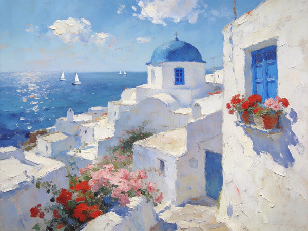 Small Canvas Paintings, Breezy Aegean Afternoons, Hand Painted Canvas Art, Landscape Paintings for Living Room, Landscape Wall Art Paintings, Original Oil Paintings-ArtWorkCrafts.com