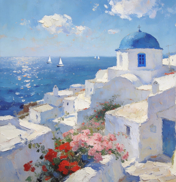 Small Canvas Paintings, Breezy Aegean Afternoons, Hand Painted Canvas Art, Landscape Paintings for Living Room, Landscape Wall Art Paintings, Original Oil Paintings-ArtWorkCrafts.com