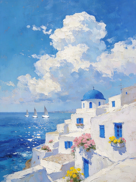 Greek Dream by the Aegean, Seashore Paintings, Canvas Paintings for Bedroom, Original Landscape Paintings, Heavy Texture Artwork, Small Oil Paintings, Hand Painted Canvas Art-ArtWorkCrafts.com