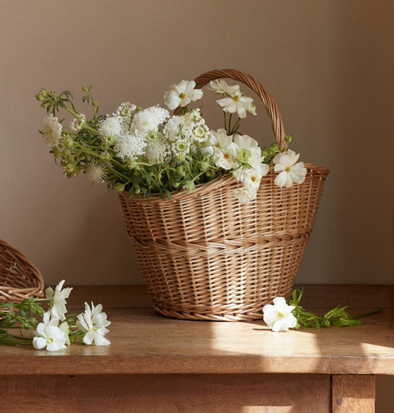 Willow Weaving Baskets with Handle, Large Picnic Food Basket with Handle, Natural Hand-woven Wicker Storage Basket, Natural Fruit Baskets, Kitchen Storage Baskets-ArtWorkCrafts.com