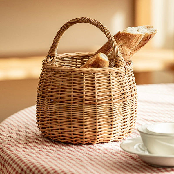 Storage Basket for Kitchen, Picnic Storage Basket with Handle, Hand-woven Wicker Storage Basket, Natural Fruit Basket, Willow Weaving Baskets for Vegetable-ArtWorkCrafts.com