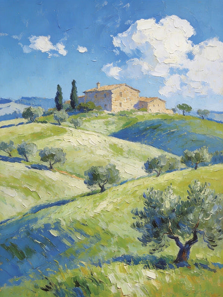 Heavy Texture Artwork, Tuscan Hills and Farmhouses, Hand Painted Canvas Wall Art, Original Wall Art Paintings, Small Oil Paintings-ArtWorkCrafts.com