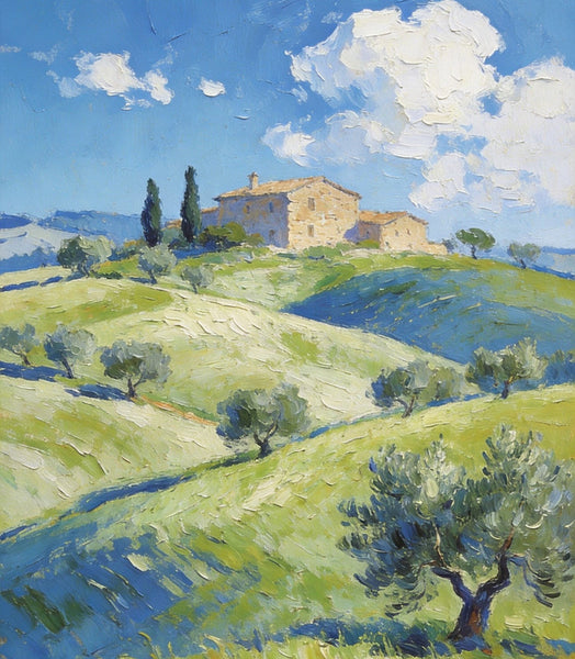 Heavy Texture Artwork, Tuscan Hills and Farmhouses, Hand Painted Canvas Wall Art, Original Wall Art Paintings, Small Oil Paintings-ArtWorkCrafts.com