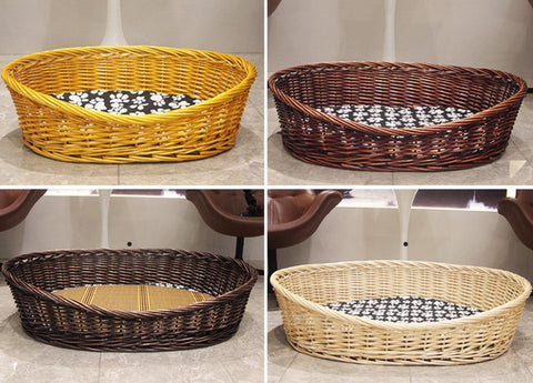 Hand woven Rattan Cat Beds, Extra Large Natural Wicker Dog Bed with Washable Cushion for Indoor Cats and Dogs-ArtWorkCrafts.com