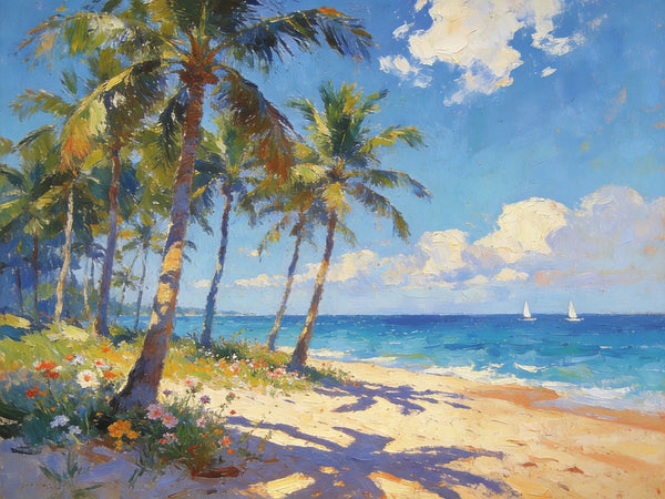 Hand Painted Canvas Art, Seaside Serenity, Seashore Palm Tree Paintings, Small Oil Paintings, Canvas Paintings for Living Room, Small Wall Art Paintings, Original Landscape Paintings-ArtWorkCrafts.com