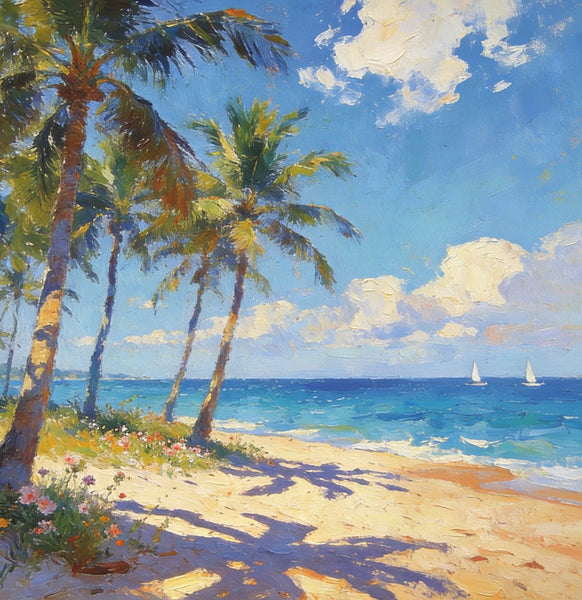 Hand Painted Canvas Art, Seaside Serenity, Seashore Palm Tree Paintings, Small Oil Paintings, Canvas Paintings for Living Room, Small Wall Art Paintings, Original Landscape Paintings-ArtWorkCrafts.com