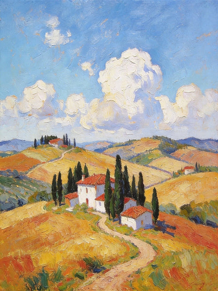 Landscape Oil Paintings, Tuscan Countryside Tranquility, Small Original Paintings, Canvas Paintings for Living Room, Hand Painted Canvas Art-ArtWorkCrafts.com