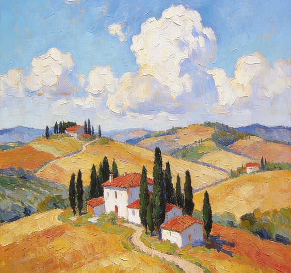 Landscape Oil Paintings, Tuscan Countryside Tranquility, Small Original Paintings, Canvas Paintings for Living Room, Hand Painted Canvas Art-ArtWorkCrafts.com