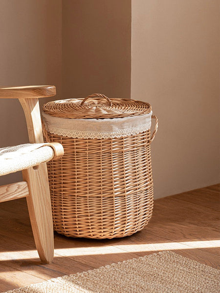 Hand-woven Wicker Storage Basket for Clothes, Large Round Storage Basket for Clothes, Willow Weaving Baskets for Clothes, Extra Large Kitchen Storage Baskets-ArtWorkCrafts.com