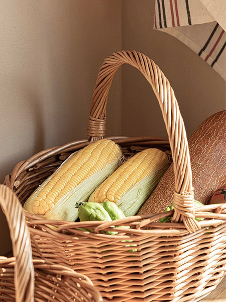 Large Picnic Food Basket with Handle, Lovely Willow Weaving Baskets for Vegetable, Natural Hand-woven Wicker Storage Basket, Natural Fruit Basket, Kitchen Storage Baskets-ArtWorkCrafts.com