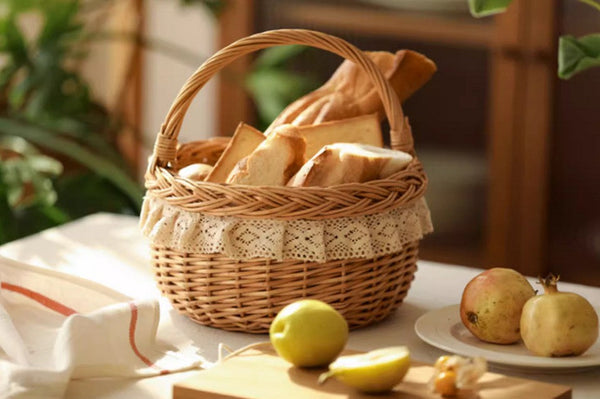 Storage Basket for Shelves, Picnic Storage Basket with Handle, Hand-woven Wicker Storage Basket, Natural Fruit Basket, Willow Weaving Baskets for Kitchen-ArtWorkCrafts.com