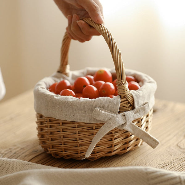 Small Picnic Storage Basket with Handle, Hand-woven Wicker Storage Basket, Willow Weaving Baskets for Vegetable, Natural Fruit Basket, Kitchen Storage Baskets-ArtWorkCrafts.com