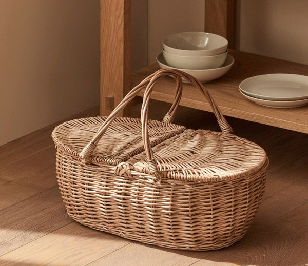 Extra Large Picnic Food Basket with Handle, Kitchen Storage Baskets, Natural Hand-woven Wicker Storage Basket, Lovely Willow Weaving Baskets for Vegetable, Natural Fruit Basket-ArtWorkCrafts.com