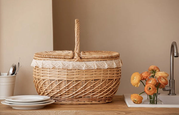 Extra Large Kitchen Storage Baskets, Picnic Storage Basket with Handle, Natural Hand-woven Wicker Storage Basket, Lovely Willow Weaving Baskets for Vegetable, Natural Fruit Storage Baskets-ArtWorkCrafts.com