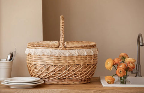 Extra Large Kitchen Storage Baskets, Picnic Storage Basket with Handle, Natural Hand-woven Wicker Storage Basket, Lovely Willow Weaving Baskets for Vegetable, Natural Fruit Storage Baskets-ArtWorkCrafts.com