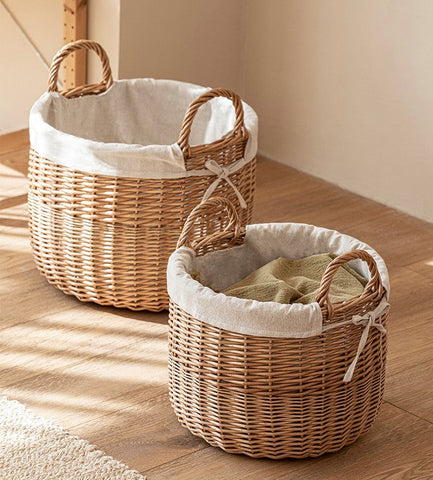 Large Round Storage Basket for Clothes, Natural Hand-woven Wicker Storage Basket for Clothes, Willow Weaving Baskets for Clothes, Extra Large Kitchen Storage Baskets-ArtWorkCrafts.com