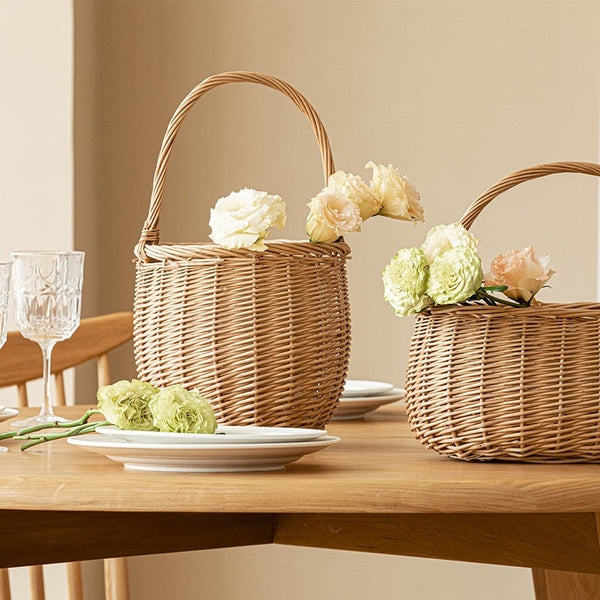 Wicker Storage Basket for Kitchen, Hand-woven Picnic Food Basket with Handle, Willow Weaving Baskets for Vegetable, Natural Fruit Basket, Storage Basket for Shelves-ArtWorkCrafts.com