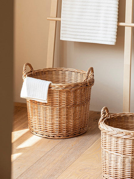 Round Storage Basket for Clothes, Natural Hand-woven Wicker Storage Basket for Clothes, Extra Large Kitchen Storage Baskets, Willow Weaving Baskets for Clothes-ArtWorkCrafts.com