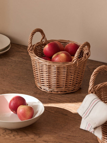Large Picnic Fruit Basket with Handle, Natural Hand-woven Wicker Round Storage Basket, Lovely Willow Weaving Baskets for Vegetable, Natural Fruit Storage Basket, Kitchen Storage Baskets-ArtWorkCrafts.com