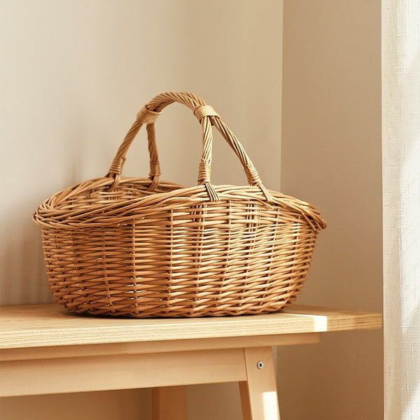 Large Kitchen Storage Baskets, Picnic Storage Basket with Handle, Hand-woven Wicker Storage Basket, Willow Weaving Baskets for Vegetable, Natural Fruit Basket-ArtWorkCrafts.com