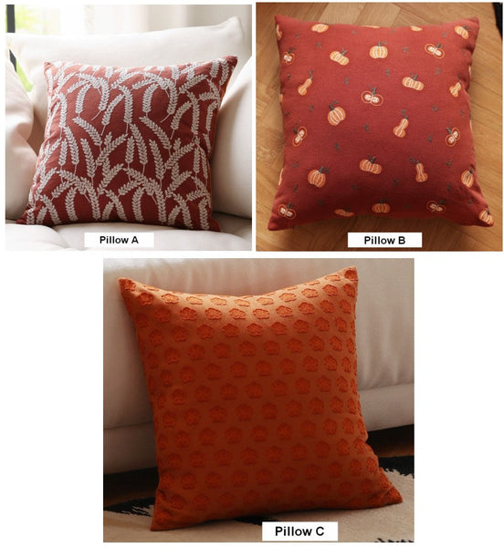 Decorative Pillows for Couch, Farmhouse Sofa Decorative Pillows, Wheat Stalk Pumpkin Decorative Throw Pillows, Embroider Cotton Pillow Covers-ArtWorkCrafts.com