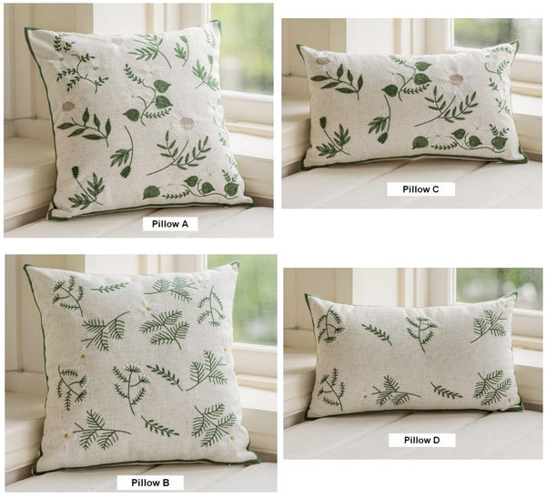 Embroider Flower Cotton Pillow Covers, Decorative Pillows for Sofa, Farmhouse Decorative Pillows for Couch, Spring Flower Decorative Pillows for Bedroom-ArtWorkCrafts.com