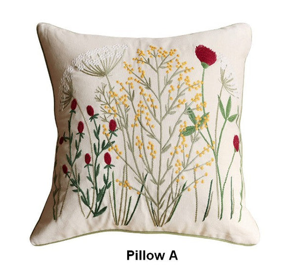Decorative Pillows for Couch, Farmhouse Decorative Pillows for Sofa, Embroider Flower Cotton Pillow Covers, Spring Flower Decorative Pillows for Bedroom-ArtWorkCrafts.com