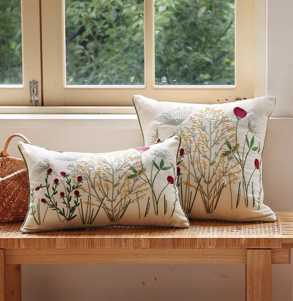 Decorative Pillows for Couch, Farmhouse Decorative Pillows for Sofa, Embroider Flower Cotton Pillow Covers, Spring Flower Decorative Pillows for Bedroom-ArtWorkCrafts.com
