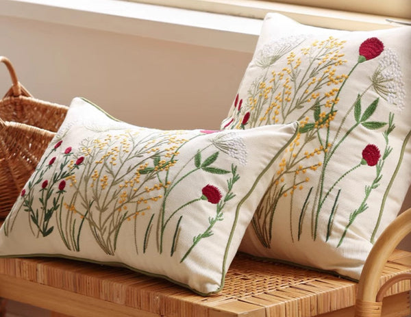 Decorative Pillows for Couch, Farmhouse Decorative Pillows for Sofa, Embroider Flower Cotton Pillow Covers, Spring Flower Decorative Pillows for Bedroom-ArtWorkCrafts.com