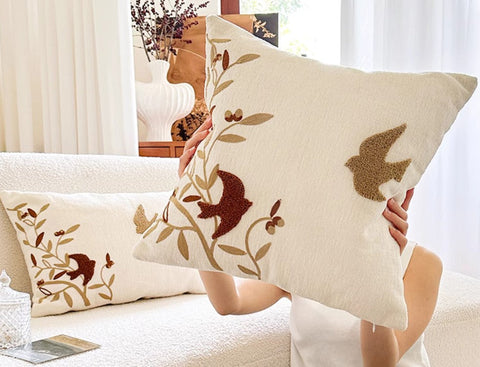 Decorative Pillows for Couch, Square Decorative Pillow Covers, Farmhouse Decorative Pillows for Sofa, Spring Swallow Decorative Pillows for Bedroom-ArtWorkCrafts.com