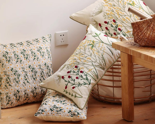 Decorative Pillows for Couch, Farmhouse Decorative Pillows for Sofa, Embroider Flower Cotton Pillow Covers, Spring Flower Decorative Pillows for Bedroom-ArtWorkCrafts.com