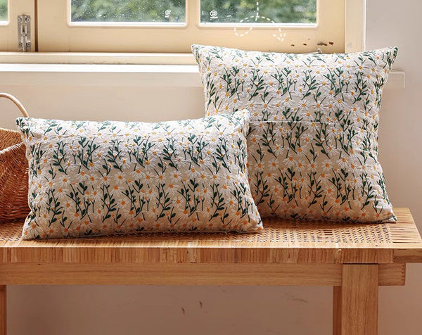 Decorative Pillows for Couch, Farmhouse Decorative Pillows for Sofa, Embroider Flower Cotton Pillow Covers, Spring Flower Decorative Pillows for Bedroom-ArtWorkCrafts.com