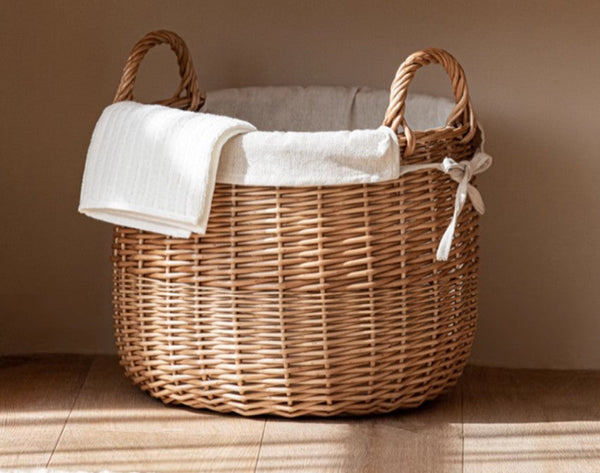 Large Round Storage Basket for Clothes, Natural Hand-woven Wicker Storage Basket for Clothes, Willow Weaving Baskets for Clothes, Extra Large Kitchen Storage Baskets-ArtWorkCrafts.com