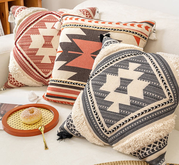 Square Pillows for Couch, Geometric Modern Pillow Covers, Oriental Decorative Throw Pillows for Living Room, Bohemian Decorative Sofa Pillows-ArtWorkCrafts.com