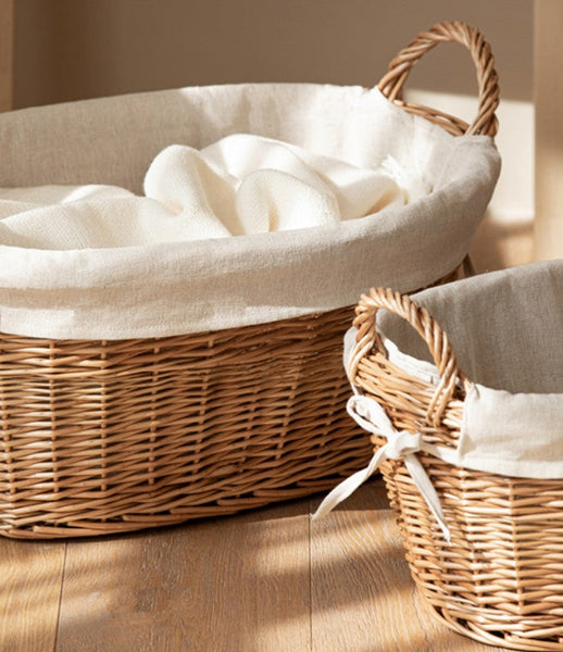 Large Kitchen Round Storage Baskets, Large Food Storage Basket with Handle, Natural Hand-woven Wicker Storage Basket for Clothes, Willow Weaving Baskets for Toys-ArtWorkCrafts.com