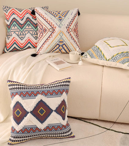Square Pillows for Couch, Oriental Decorative Throw Pillows for Living Room, Geometric Modern Pillow Covers, Bohemian Decorative Sofa Pillows