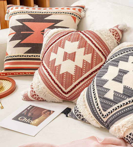 Geometric Modern Pillow Covers, Square Pillows for Couch, Oriental Decorative Throw Pillows for Living Room, Bohemian Decorative Sofa Pillows-ArtWorkCrafts.com