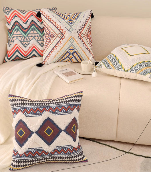 Oriental Decorative Throw Pillows for Living Room, Square Pillows for Couch, Geometric Modern Pillow Covers, Bohemian Decorative Sofa Pillows-ArtWorkCrafts.com