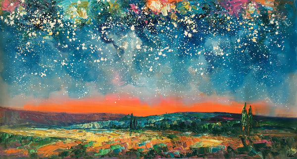 Original Landscape Painting, Starry Night Sky Painting, Bedroom Wall Art Paintings, Custom Original Painting for Sale