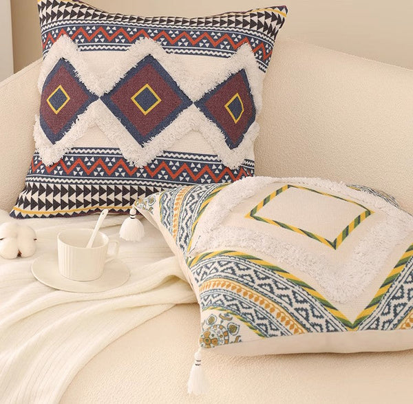 Square Pillows for Couch, Oriental Decorative Throw Pillows for Living Room, Geometric Modern Pillow Covers, Bohemian Decorative Sofa Pillows-ArtWorkCrafts.com