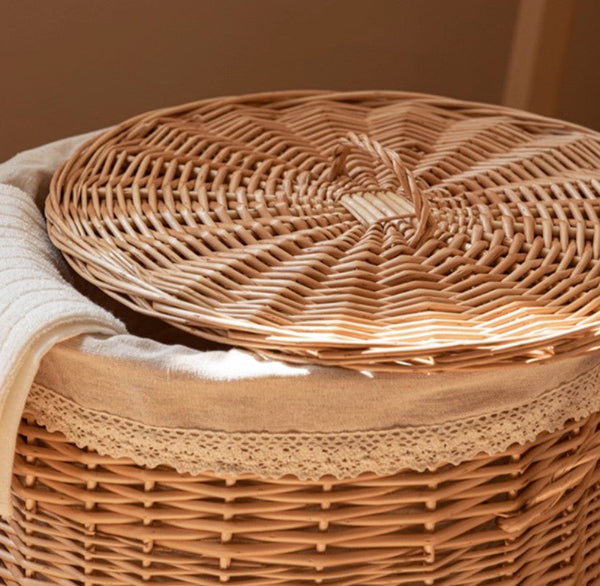 Hand-woven Wicker Storage Basket for Clothes, Large Round Storage Basket for Clothes, Willow Weaving Baskets for Clothes, Extra Large Kitchen Storage Baskets-ArtWorkCrafts.com