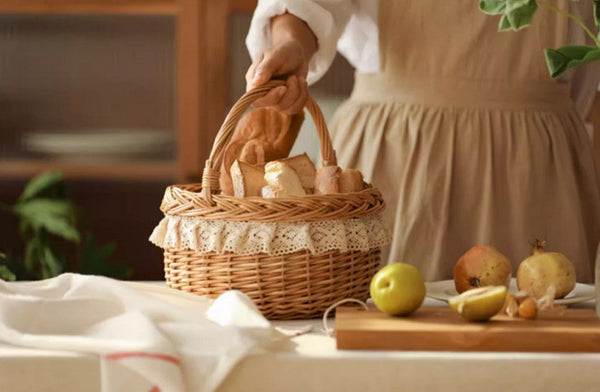Storage Basket for Shelves, Picnic Storage Basket with Handle, Hand-woven Wicker Storage Basket, Natural Fruit Basket, Willow Weaving Baskets for Kitchen-ArtWorkCrafts.com