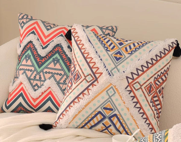 Square Pillows for Couch, Oriental Decorative Throw Pillows for Living Room, Geometric Modern Pillow Covers, Bohemian Decorative Sofa Pillows-ArtWorkCrafts.com