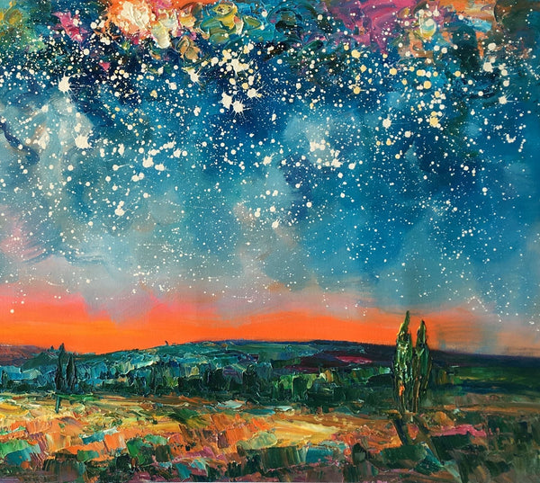 Original Landscape Painting, Starry Night Sky Painting, Bedroom Wall Art Paintings, Custom Original Painting for Sale-ArtWorkCrafts.com